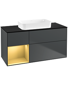 Villeroy und Boch Finion Waschtischunterschrank F702HFHG 120x60,3x50,1cm, Regal links Gold matt, Midnight Blue Matt Lacquer