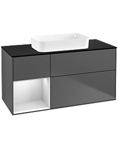 Villeroy und Boch Finion Waschtischunterschrank F702MTGK 120x60,3x50,1cm, Regal links White matt lacquer, Anthracite matt