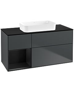Villeroy und Boch Finion Waschtischunterschrank F702PDHG 120x60,3x50,1cm, Regal links Black matt lacquer, Midnight Blue Matt Lacquer