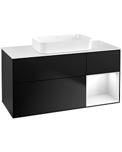 Villeroy und Boch Finion Villeroy und Boch F711GFPD 120x60.3x50.1cm, étagère à droite laqué blanc brillant, laqué noir mat