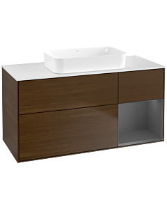 Villeroy und Boch Finion Waschtischunterschrank F711GKGN 120x60,3x50,1cm, Regal rechts Anthracite matt, Walnut veneer