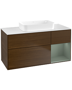 Villeroy und Boch Finion Waschtischunterschrank F711GMGN 120x60,3x50,1cm, Regal rechts Olive Matt Lacquer, Walnut veneer