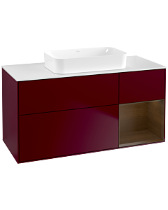 Villeroy und Boch Finion Waschtischunterschrank F711GNHB 120x60,3x50,1cm, Regal rechts Walnut veneer, Peony Matt