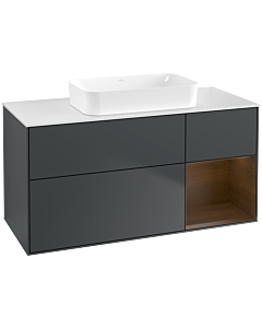 Villeroy und Boch Finion Waschtischunterschrank F711GNHG 120x60,3x50,1cm, Regal rechts Walnut veneer, Midnight Blue Matt Lacquer