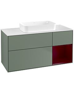 Villeroy und Boch Finion Waschtischunterschrank F711HBGM 120x60,3x50,1cm, Regal rechts Peony, Olive Matt Lacquer