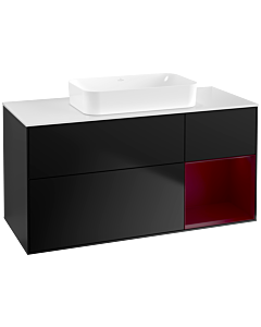 Villeroy und Boch Finion Waschtischunterschrank F711HBPD 120x60,3x50,1cm, Regal rechts Peony, Black matt lacquer