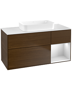 Villeroy und Boch Finion Waschtischunterschrank F711MTGN 120x60,3x50,1cm, Regal rechts White matt lacquer, Walnut veneer