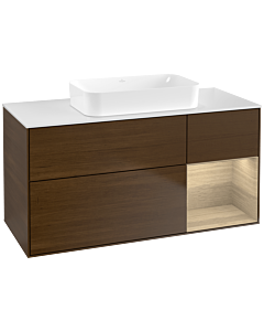 Villeroy und Boch Finion Waschtischunterschrank F711PCGN 120x60,3x50,1cm, Regal rechts Oak Veneer, Walnut veneer