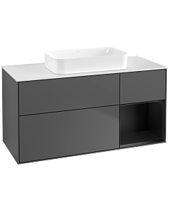 Villeroy und Boch Finion Waschtischunterschrank F711PDGK 120x60,3x50,1cm, Regal rechts Black matt lacquer, Anthracite matt
