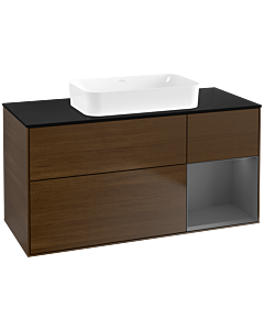 Villeroy und Boch Finion Waschtischunterschrank F712GKGN 120x60,3x50,1cm, Regal rechts Anthracite matt, Walnut veneer