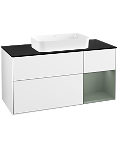 Villeroy und Boch Finion Waschtischunterschrank F712GMGF 120x60,3x50,1cm, Regal rechts Olive Matt Lacquer, Glossy white lacquer