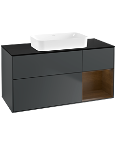 Villeroy und Boch Finion Waschtischunterschrank F712GNHG 120x60,3x50,1cm, Regal rechts Walnut veneer, Midnight Blue Matt Lacquer
