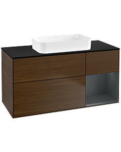 Villeroy und Boch Finion Waschtischunterschrank F712HGGN 120x60,3x50,1cm, Regal rechts Midnight Blue Matt Lacquer, Walnut veneer