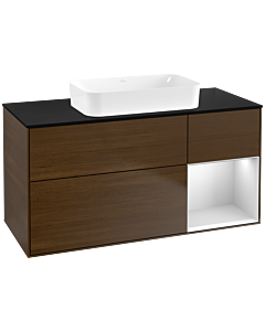 Villeroy und Boch Finion Waschtischunterschrank F712MTGN 120x60,3x50,1cm, Regal rechts White matt lacquer, Walnut veneer