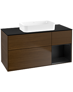Villeroy und Boch Finion Waschtischunterschrank F712PDGN 120x60,3x50,1cm, Regal rechts Black matt lacquer, Walnut veneer