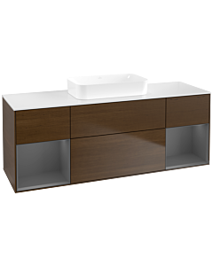 Villeroy und Boch Finion Waschtischunterschrank F741GKGN 160x60,3x50,1cm, Regale Anthracite matt lacquer, Walnut veneer