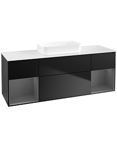 Villeroy und Boch Finion Waschtischunterschrank F741GKPD 160x60,3x50,1cm, Regale Anthracite matt lacquer, Black matt lacquer