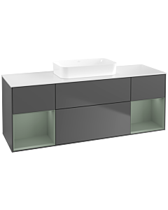 Villeroy und Boch Finion Waschtischunterschrank F741GMGK 160x60,3x50,1cm, Regale Olive matt lacquer, Anthracite matt