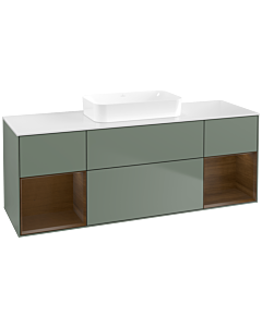 Villeroy und Boch Finion Waschtischunterschrank F741GNGM 160x60,3x50,1cm, Regale Walnut veneer, Olive Matt Lacquer
