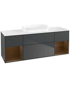 Villeroy und Boch Finion Waschtischunterschrank F741GNHG 160x60,3x50,1cm, Regale Walnut veneer, Midnight Blue Matt Lacquer