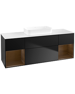 Villeroy und Boch Finion Waschtischunterschrank F741GNPD 160x60,3x50,1cm, Regale Walnut veneer, Black matt lacquer