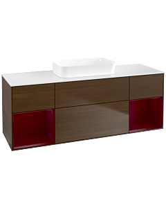Villeroy und Boch Finion Waschtischunterschrank F741HBGN 160x60,3x50,1cm, Regale Peony matt lacquer, Walnut veneer
