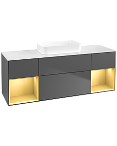 Villeroy und Boch Finion Waschtischunterschrank F741HFGK 160x60,3x50,1cm, Regale Gold matt lacquer, Anthracite matt