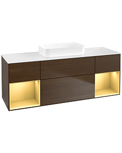 Villeroy und Boch Finion Waschtischunterschrank F741HFGN 160x60,3x50,1cm, Regale Gold matt lacquer, Walnut veneer