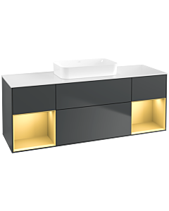 Villeroy und Boch Finion Waschtischunterschrank F741HFHG 160x60,3x50,1cm, Regale Gold matt lacquer, Midnight Blue Matt Lacquer