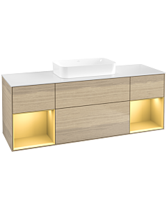 Villeroy und Boch Finion Waschtischunterschrank F741HFPC 160x60,3x50,1cm, Regale Gold matt lacquer, Oak Veneer