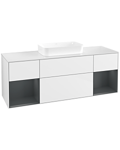 Villeroy und Boch Finion Waschtischunterschrank F741HGGF 160x60,3x50,1cm, Regale Midnight matt lacquer, Glossy white lacquer