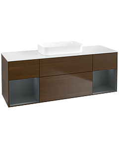 Villeroy und Boch Finion Waschtischunterschrank F741HGGN 160x60,3x50,1cm, Regale Midnight matt lacquer, Walnut veneer