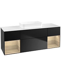 Villeroy und Boch Finion Waschtischunterschrank F741PCPD 160x60,3x50,1cm, Regale Oak Veneer, Black matt lacquer