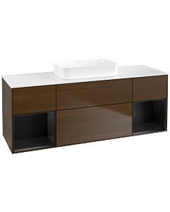 Villeroy und Boch Finion Waschtischunterschrank F741PDGN 160x60,3x50,1cm, Regale Black matt lacquer, Walnut veneer