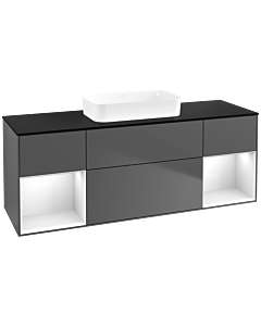 Villeroy und Boch Finion Waschtischunterschrank F742GFGK 160x60,3x50,1cm, Regale Glossy white lacquer, Anthracite matt