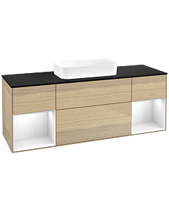 Villeroy und Boch Finion Waschtischunterschrank F742GFPC 160x60,3x50,1cm, Regale Glossy white lacquer, Oak Veneer