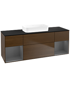 Villeroy und Boch Finion Waschtischunterschrank F742GKGN 160x60,3x50,1cm, Regale Anthracite matt lacquer, Walnut veneer