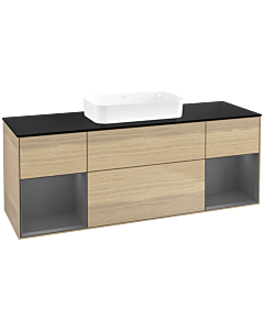 Villeroy und Boch Finion Waschtischunterschrank F742GKPC 160x60,3x50,1cm, Regale Anthracite matt lacquer, Oak Veneer