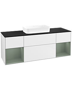 Villeroy und Boch Finion Waschtischunterschrank F742GMGF 160x60,3x50,1cm, Regale Olive matt lacquer, Glossy white lacquer