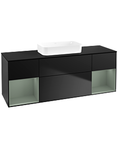 Villeroy und Boch Finion Waschtischunterschrank F742GMPD 160x60,3x50,1cm, Regale Olive matt lacquer, Black matt lacquer