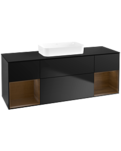 Villeroy und Boch Finion Waschtischunterschrank F742GNPD 160x60,3x50,1cm, Regale Walnut veneer, Black matt lacquer