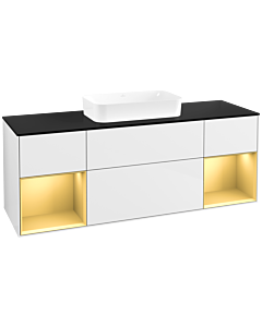 Villeroy und Boch Finion Waschtischunterschrank F742HFGF 160x60,3x50,1cm, Regale Gold matt lacquer, Glossy white lacquer