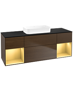 Villeroy und Boch Finion Waschtischunterschrank F742HFGN 160x60,3x50,1cm, Regale Gold matt lacquer, Walnut veneer