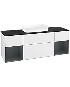 Villeroy und Boch Finion Waschtischunterschrank F742HGGF 160x60,3x50,1cm, Regale Midnight matt lacquer, Glossy white lacquer