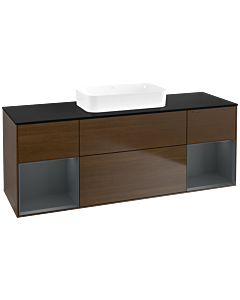 Villeroy und Boch Finion Waschtischunterschrank F742HGGN 160x60,3x50,1cm, Regale Midnight matt lacquer, Walnut veneer