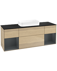 Villeroy und Boch Finion Waschtischunterschrank F742HGPC 160x60,3x50,1cm, Regale Midnight matt lacquer, Oak Veneer