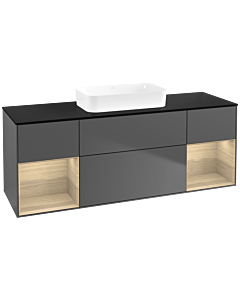 Villeroy und Boch Finion Waschtischunterschrank F742PCGK 160x60,3x50,1cm, Regale Oak Veneer, Anthracite matt
