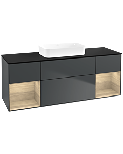 Villeroy und Boch Finion Waschtischunterschrank F742PCHG 160x60,3x50,1cm, Regale Oak Veneer, Midnight Blue Matt Lacquer
