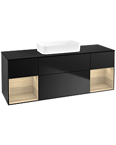 Villeroy und Boch Finion Waschtischunterschrank F742PCPD 160x60,3x50,1cm, Regale Oak Veneer, Black matt lacquer