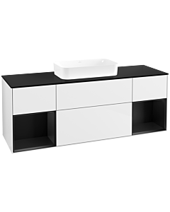 Villeroy und Boch Finion Waschtischunterschrank F742PDGF 160x60,3x50,1cm, Regale Black matt lacquer, Glossy white lacquer